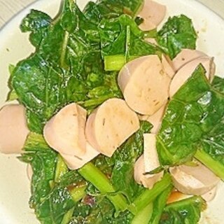 野沢菜と魚肉ソーセージのケチャップ甘酢サラダ